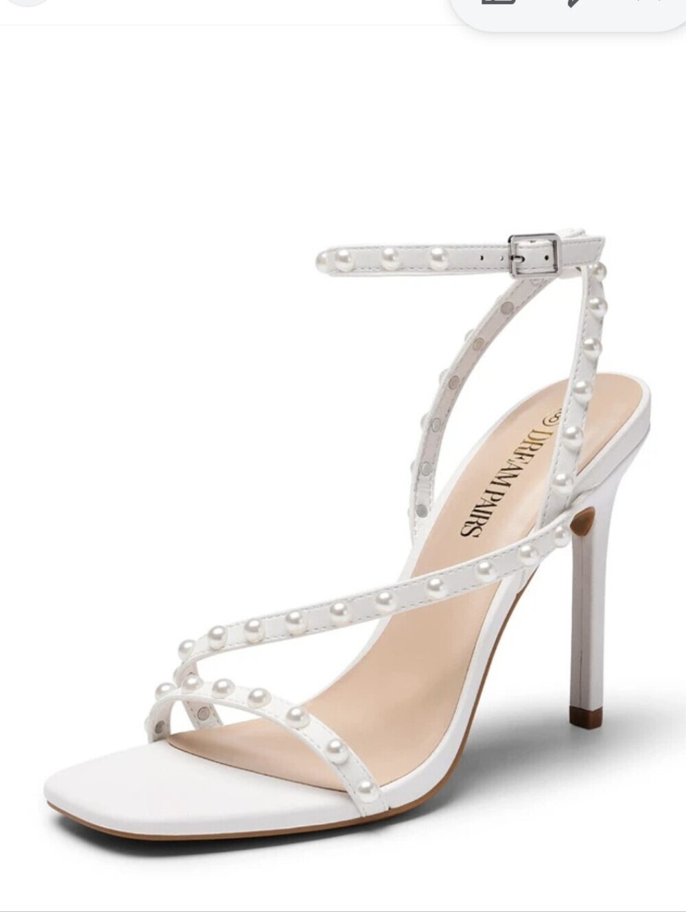 Dream Paris Women's Pearl-Embellished White Strappy Sandals Size 8